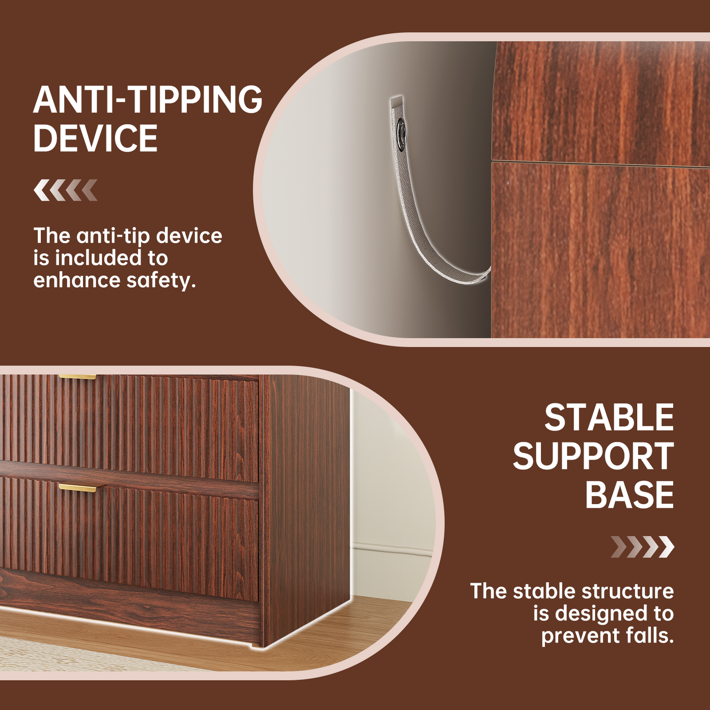 Fluted 8 Drawers Dresser for Bedroom, 55" Wide Wooden Dresser with Metal Handle, Curved Profile Design, Modern Storage Organizer for Living Room, Hallway (Walnut)