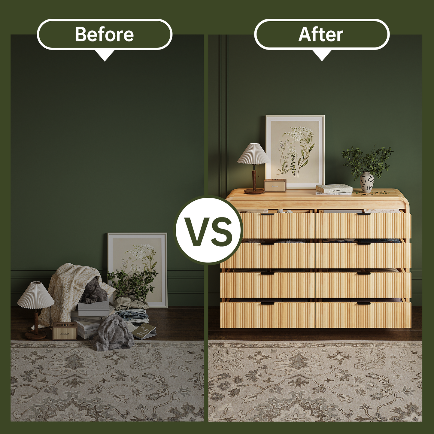 Fluted 8 Drawers Dresser for Bedroom, 55" Wide Wooden Dresser with Metal Handle, Curved Profile Design, Modern Storage Organizer for Living Room, Hallway (Natural Oak)