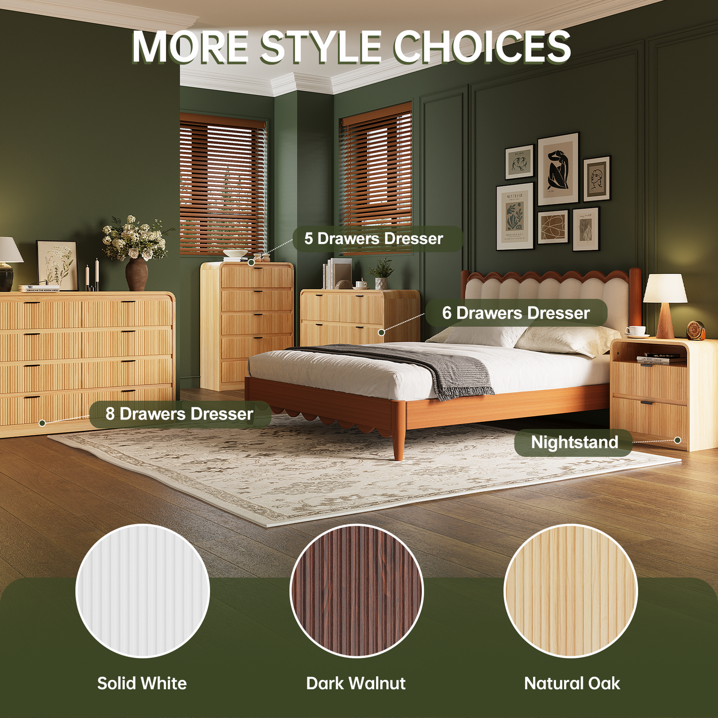 Fluted 6 Drawers Dresser for Bedroom, 54" Wide Wooden Dresser with Metal Handle, Curved Profile Design, Modern Storage Organizer for Living Room, Hallway (Natural Oak)