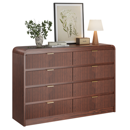 Fluted 8 Drawers Dresser for Bedroom, 55" Wide Wooden Dresser with Metal Handle, Curved Profile Design, Modern Storage Organizer for Living Room, Hallway (Walnut)