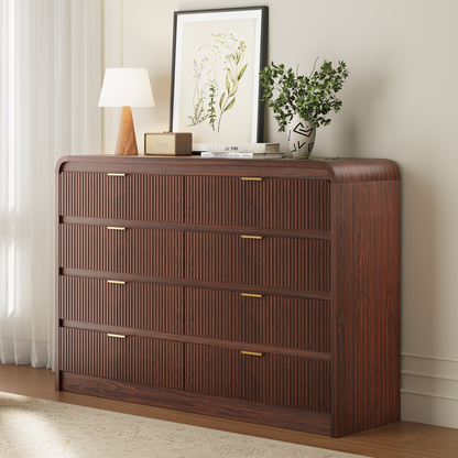 Fluted 8 Drawers Dresser for Bedroom, 55" Wide Wooden Dresser with Metal Handle, Curved Profile Design, Modern Storage Organizer for Living Room, Hallway (Walnut)