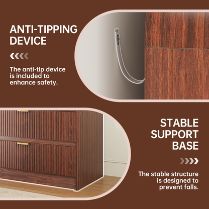 Fluted 6 Drawers Dresser for Bedroom, 54" Wide Wooden Dresser with Metal Handle, Curved Profile Design, Modern Storage Organizer for Living Room, Hallway (Walnut)