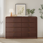 Fluted 8 Drawers Dresser for Bedroom, 55" Wide Wooden Dresser with Metal Handle, Curved Profile Design, Modern Storage Organizer for Living Room, Hallway (Walnut)