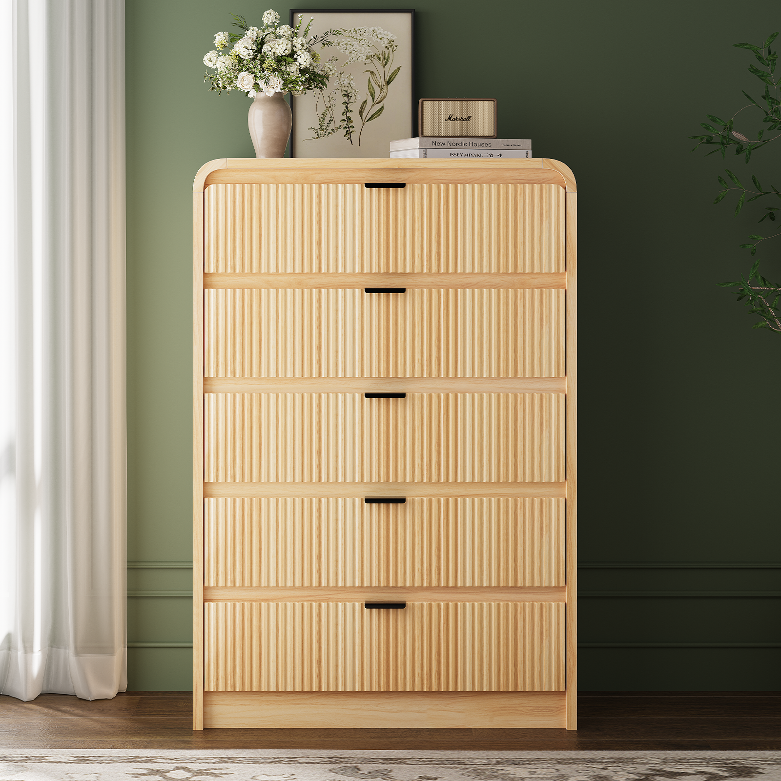 Fluted 5 Drawers Dresser for Bedroom, 48