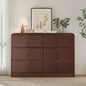 Fluted 6 Drawers Dresser for Bedroom, 54" Wide Wooden Dresser with Metal Handle, Curved Profile Design, Modern Storage Organizer for Living Room, Hallway (Walnut)