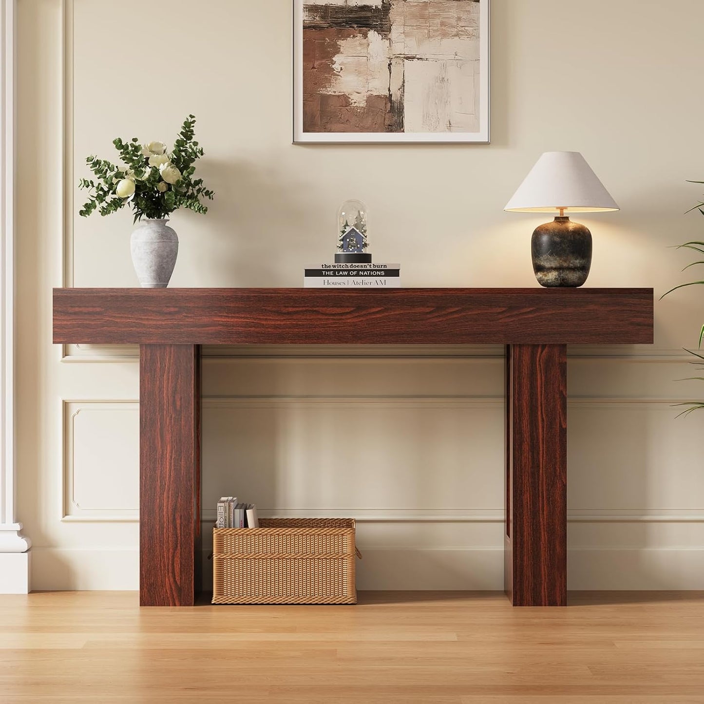 FURSUN 63-Inch Long Console Table with Storage, Wooden Narrow Sofa Table Behind Couch, Farmhouse Foyer Hallway Table for Living Room, Entrance (Dark Walnut)