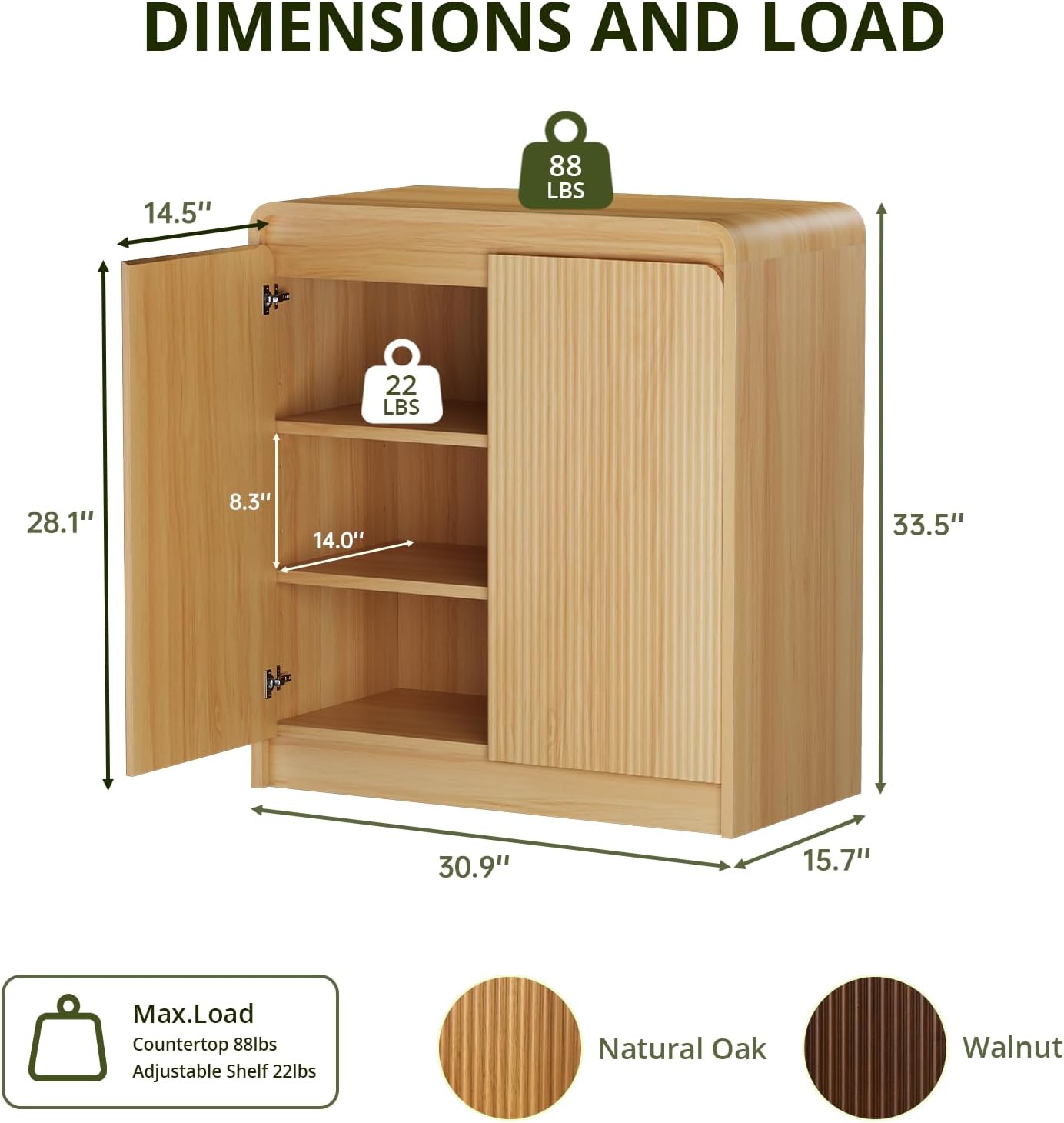 FURSUN Modern Fluted Sideboard Buffet Cabinet with Storage, Curved Design Wood Coffee Bar Cabinet with 2 Doors & Adjustable Shelves for Kitchen, Dining Room, Living Room, Natural Oak