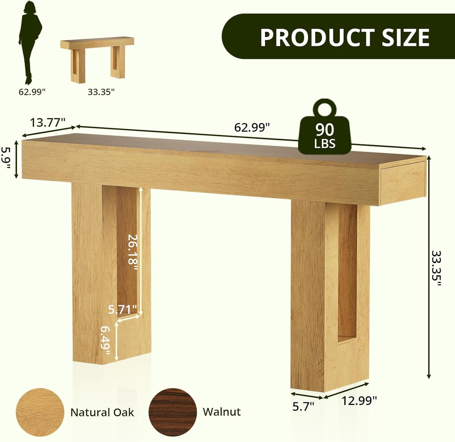 FURSUN 63-Inch Long Console Table with Storage, Wooden Narrow Sofa Table Behind Couch, Farmhouse Foyer Hallway Table for Living Room, Entrance (Natural Oak)