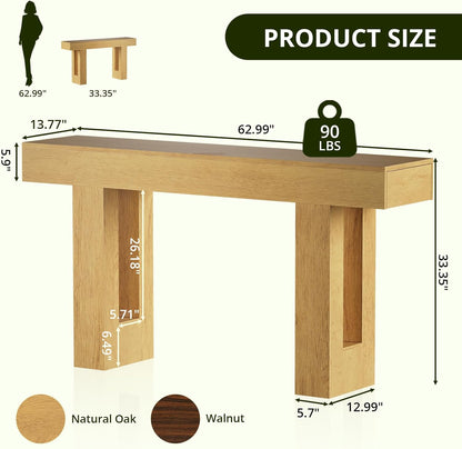 FURSUN 63-Inch Long Console Table with Storage, Wooden Narrow Sofa Table Behind Couch, Farmhouse Foyer Hallway Table for Living Room, Entrance (Natural Oak)