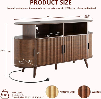FURSUN 55" Large Round Record Player Stand, Record Storage Cabinet Holds Up 300 Albums with Charging Station & USB Ports, Fluted Modern Turntable Stand for Bedroom, Living Room, Dark Walnut