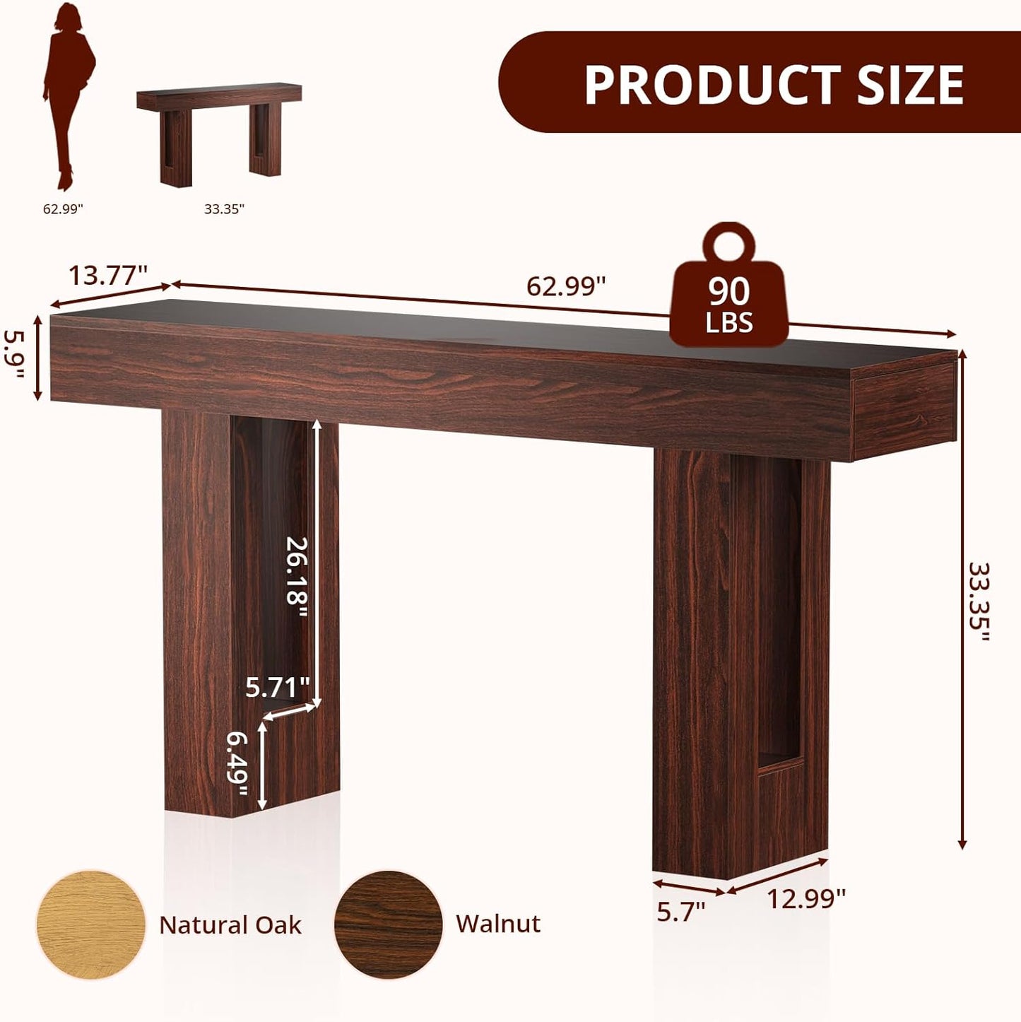 FURSUN 63-Inch Long Console Table with Storage, Wooden Narrow Sofa Table Behind Couch, Farmhouse Foyer Hallway Table for Living Room, Entrance (Dark Walnut)