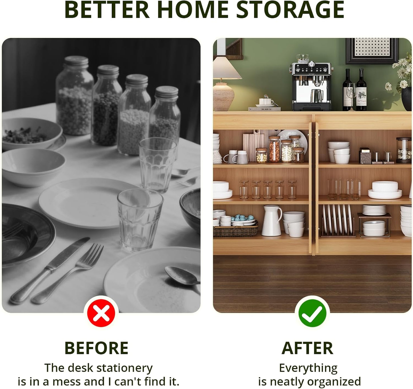 FURSUN 61" Modern Fluted Sideboard Buffet Cabinet with Storage, Curved Design Wood Coffee Bar Cabinet with 4 Doors & Adjustable Shelves for Kitchen, Dining Room, or Living Room, Natural Oak