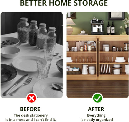 FURSUN 61" Modern Fluted Sideboard Buffet Cabinet with Storage, Curved Design Wood Coffee Bar Cabinet with 4 Doors & Adjustable Shelves for Kitchen, Dining Room, or Living Room, Natural Oak