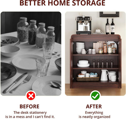 FURSUN Modern Fluted Sideboard Buffet Cabinet with Storage, Curved Design Wood Coffee Bar Cabinet with 2 Doors & Adjustable Shelves for Kitchen, Dining Room, Living Room, Dark Walnut