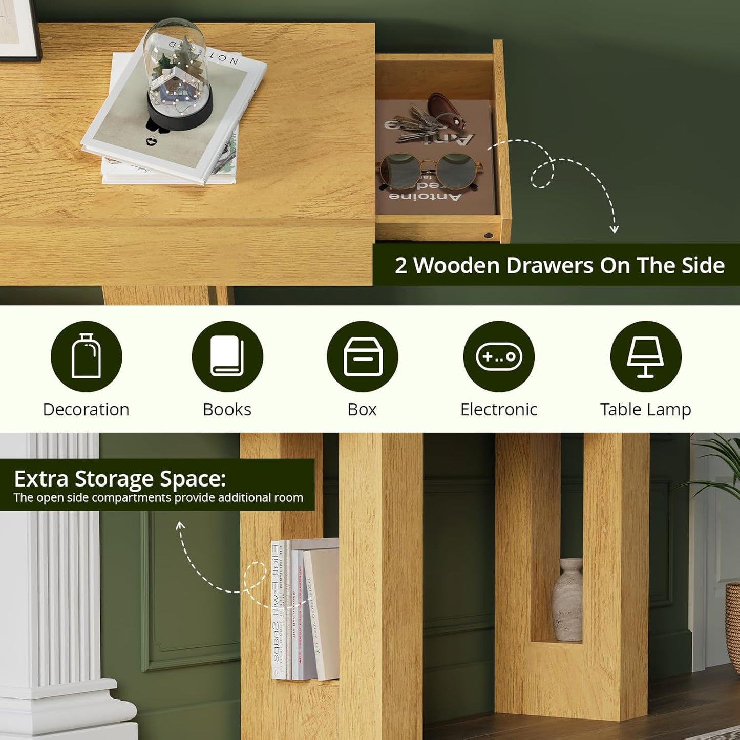 FURSUN 63-Inch Long Console Table with Storage, Wooden Narrow Sofa Table Behind Couch, Farmhouse Foyer Hallway Table for Living Room, Entrance (Natural Oak)