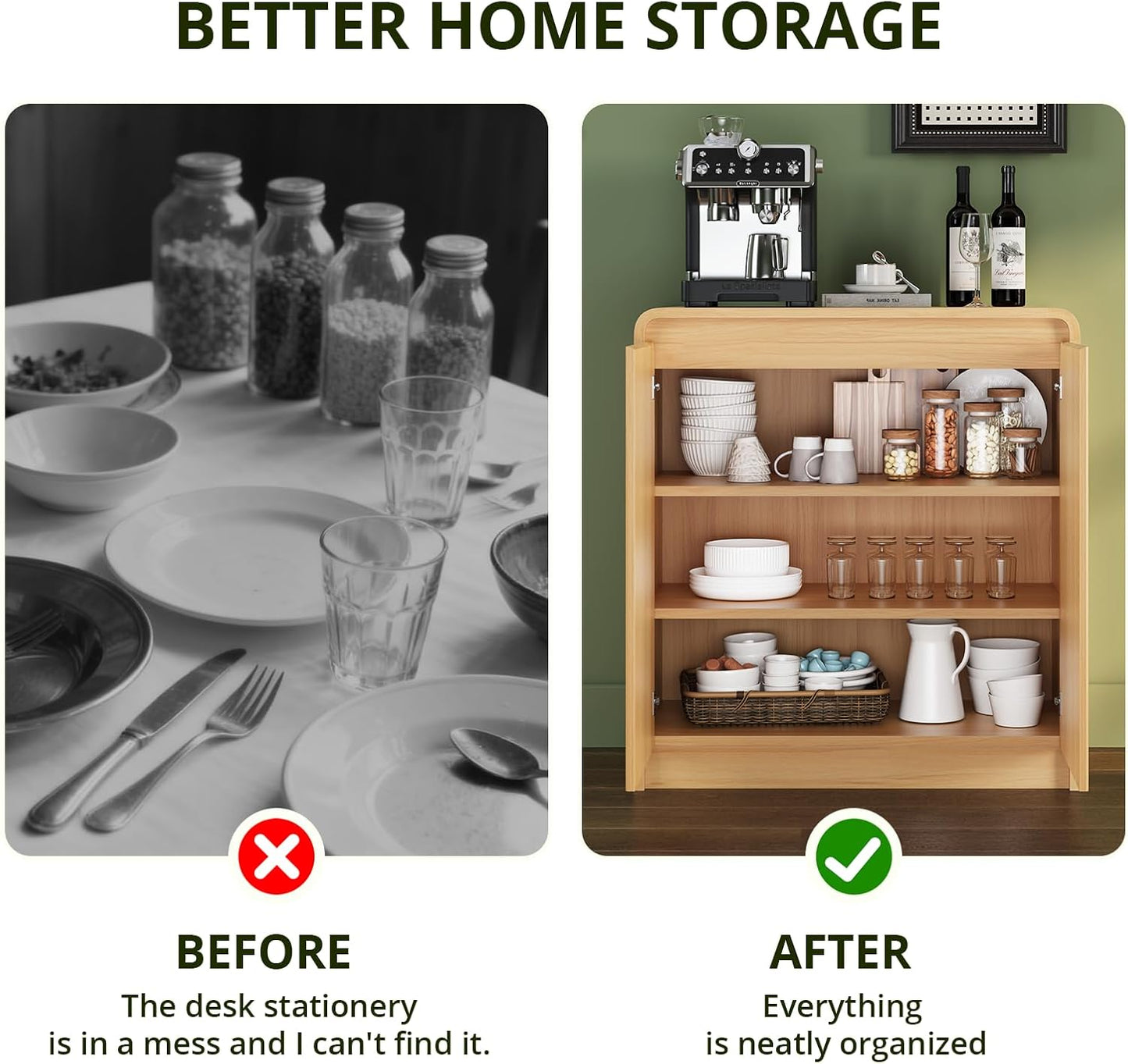 FURSUN Modern Fluted Sideboard Buffet Cabinet with Storage, Curved Design Wood Coffee Bar Cabinet with 2 Doors & Adjustable Shelves for Kitchen, Dining Room, Living Room, Natural Oak