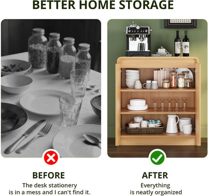 FURSUN Modern Fluted Sideboard Buffet Cabinet with Storage, Curved Design Wood Coffee Bar Cabinet with 2 Doors & Adjustable Shelves for Kitchen, Dining Room, Living Room, Natural Oak