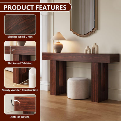 FURSUN 63-Inch Long Console Table with Storage, Wooden Narrow Sofa Table Behind Couch, Farmhouse Foyer Hallway Table for Living Room, Entrance (Dark Walnut)