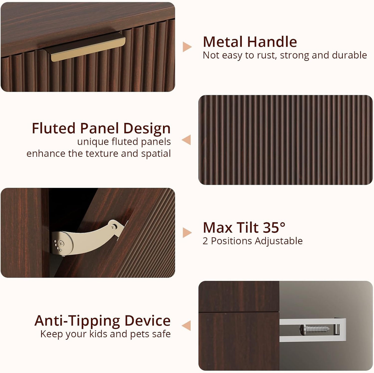 FURSUN 10 Gallons Tilt-Out Trash Can Cabinet, Fluted Laundry Hamper Cabinet with Drawers, Freestanding Pet Proof Hidden Garbage Recycling Cabinet for Kitchen, Living Room, Dark Walnut