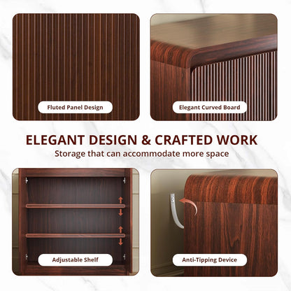 FURSUN Modern Fluted Sideboard Buffet Cabinet with Storage, Curved Design Wood Coffee Bar Cabinet with 2 Doors & Adjustable Shelves for Kitchen, Dining Room, Living Room, Dark Walnut