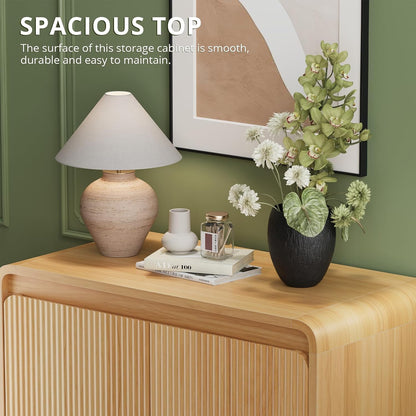 FURSUN Modern Fluted Sideboard Buffet Cabinet with Storage, Curved Design Wood Coffee Bar Cabinet with 2 Doors & Adjustable Shelves for Kitchen, Dining Room, Living Room, Natural Oak