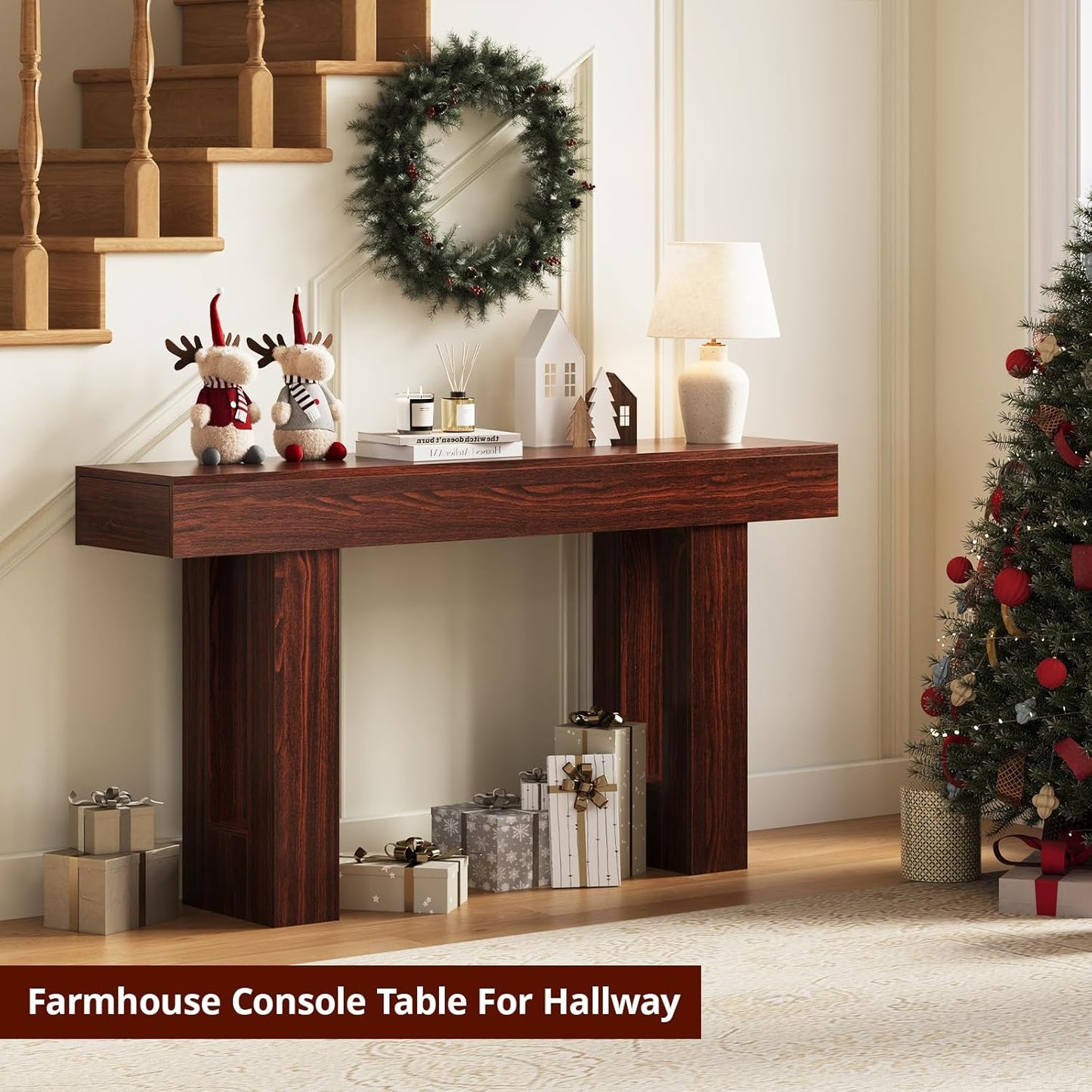 FURSUN 63-Inch Long Console Table with Storage, Wooden Narrow Sofa Table Behind Couch, Farmhouse Foyer Hallway Table for Living Room, Entrance (Dark Walnut)