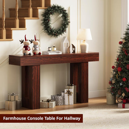 FURSUN 63-Inch Long Console Table with Storage, Wooden Narrow Sofa Table Behind Couch, Farmhouse Foyer Hallway Table for Living Room, Entrance (Dark Walnut)