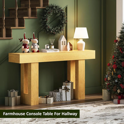 FURSUN 63-Inch Long Console Table with Storage, Wooden Narrow Sofa Table Behind Couch, Farmhouse Foyer Hallway Table for Living Room, Entrance (Natural Oak)